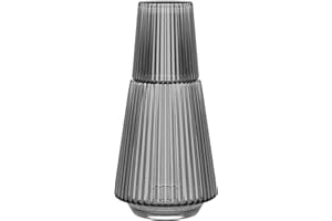 American Atelier Vintage Bedside Water Carafe with Tumbler – 37 Oz Ribbed Pitcher and Matching Drinking Glass Doubles as Lid for Guest Room, Office, or Gift, 4.5”x 9.25" (Gray)