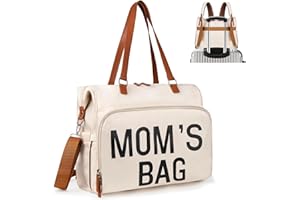 PRIPHER Diaper Bag Backpack Baby Bag, 4 in 1 Diaper Bag Tote, Mom Bag for Hospital with 14 Pockets, Diaper Tote Bag for Labor & Delivery, Large Waterproof Baby Travel Bag with 3 Insulated Pockets, Beige