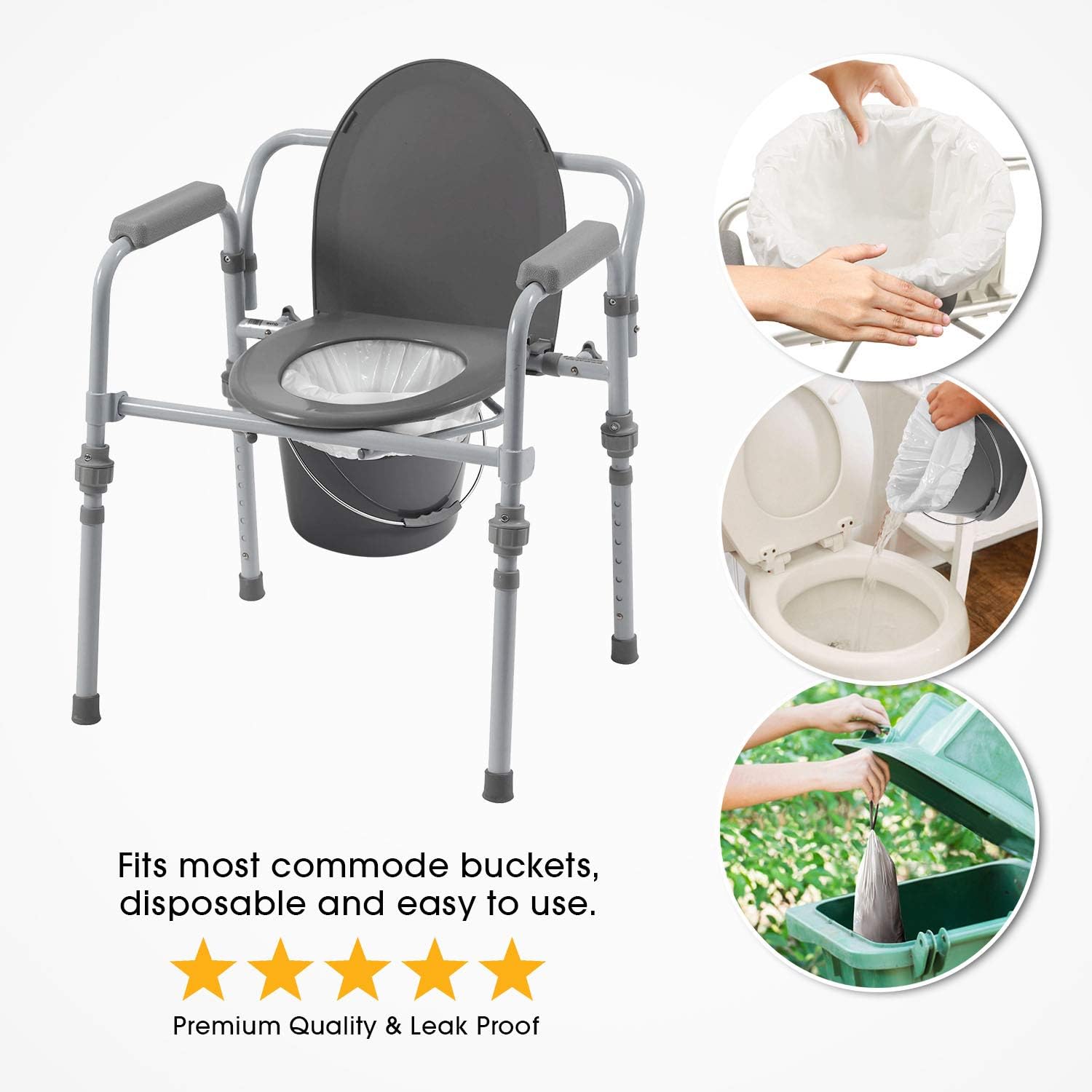 Commode Liners By Better Moments – Leak Proof & Sanitary Bedside Commode Liners – Disposable Commode Liners Fit Standard Commode Pails & Adult Commode Chairs – Value Pack Of 48 Portable Commode Liners: Health & Personal Care