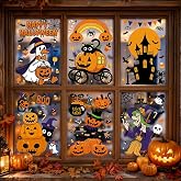 8 Sheets Halloween Window Clings Decor Halloween Decorations | Cute Window Stickers Indoor Outdoor Décor Accessories Party Favors Supplies Home Office Classroom Glass Doors