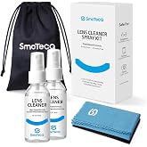 SmoTecQ Glasses Cleaner Kit &ndash; Alcohol-Free, Plant-Based Spray + Ultra-Soft Microfiber Cloths for Eyeglasses, Screens &amp; Cameras &ndash; 2 x 2oz Spray Bottles + 2 Cloths + Travel Pouch Set