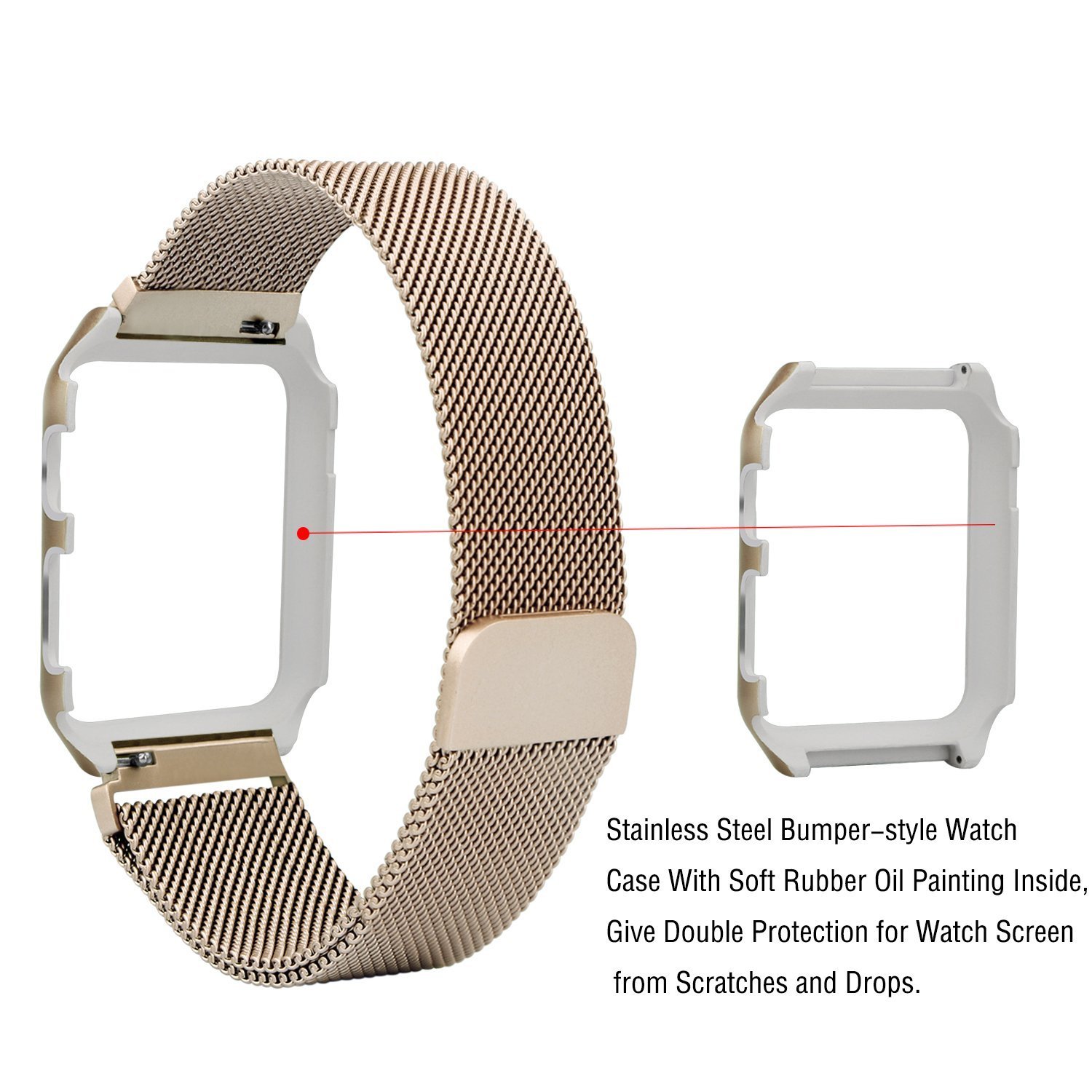 Aifulo Compatible Apple Watch Band 38mm, Adjustment Milanese Loop Stainless Steel Mesh Magnetic Replacement Wrist Band with Metal Protective Case for Apple Watch 38mm Series 1 Series 2 Series 3 - Gold