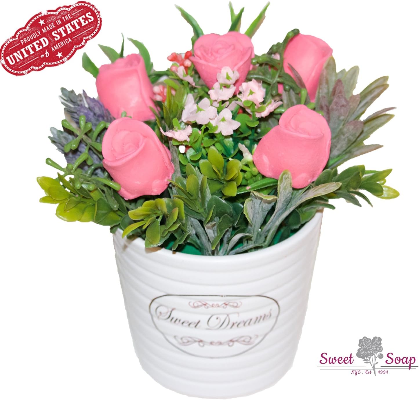 Decorative Handmade Flower Shaped Soap Roses Bouquet Floral Arrangements, Perfumed Scented (Rose Pink)