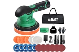 AUTIWOZ Cordless Car Buffer Polisher with 2pcs 2.0Ah 12V Li-ion Batteries, Orbital 6-Inch Portable Buffer with 6 Variable Speeds, DA Polishers Kit for Car Detailing/Polishing/Waxing, Green