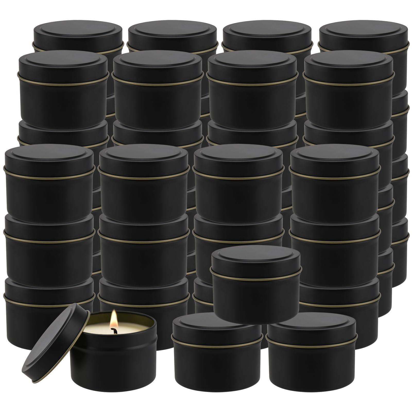 FUNSUEI 48 PCS 4oz Black Jars with Lids, Metal Black Candle Containers - Empty Bulk for DIY Candle Making, Crafts Projects, Storage Spices