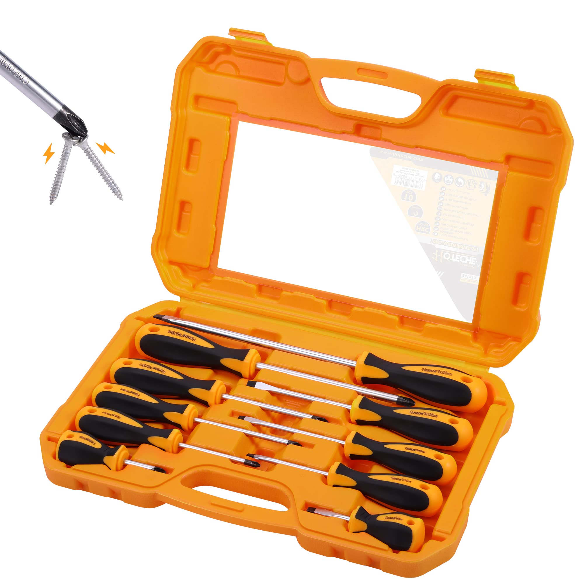 Hoteche Screwdriver Set 10 Pieces Magnetic Screwdriver Set Made of Chrome Vanadium Steel with Soft Grip Handle for Car and Furniture Repair