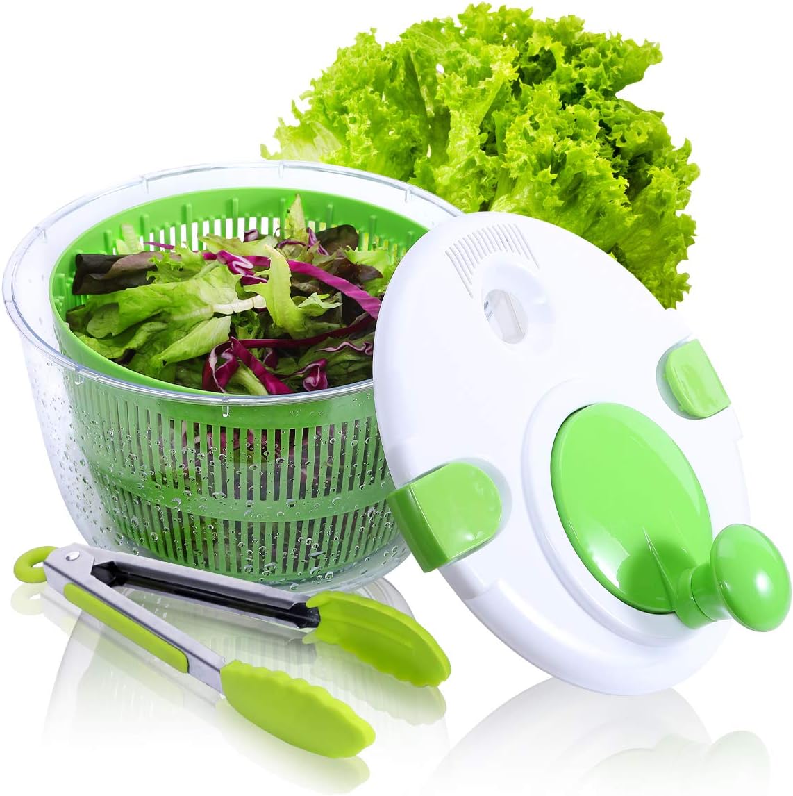 Large Salad Spinner with Free Silicone Tongs 5 QT Manual Lettuce Spinner with