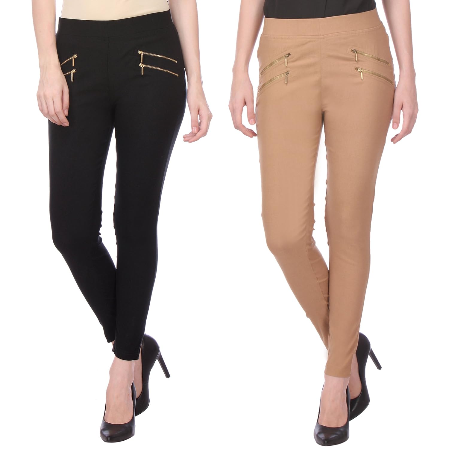 deewa cotton solid jeggings for women (pack of 2)