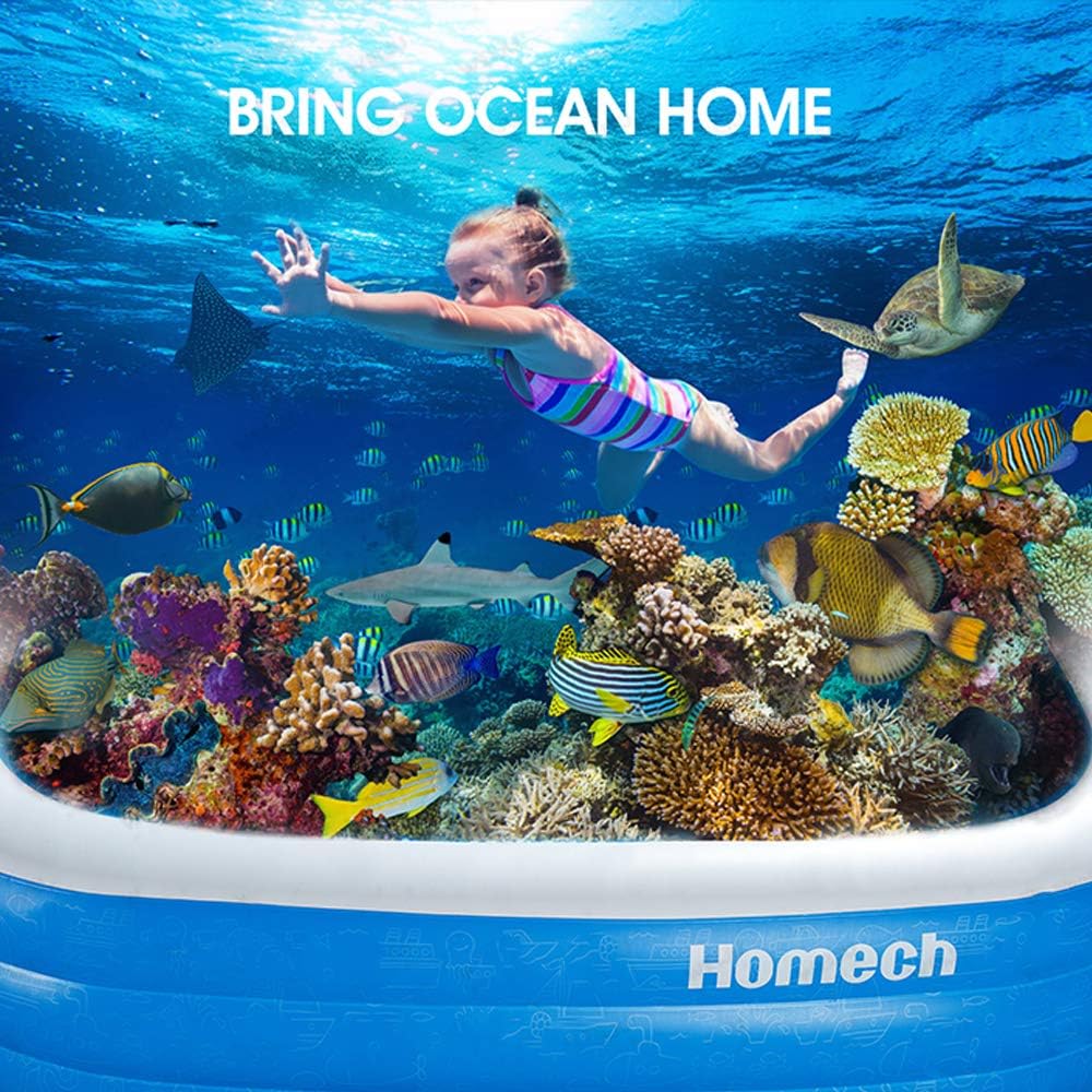 Homech Family Inflatable Swimming Pool, 118" X 72" X 22" Full-Sized Inflatable Lounge Pool for Baby, Kiddie, Kids, Adult, Infant, Toddlers for Ages 3+,Outdoor, Garden, Backyard, Summer Water Party: Toys & Games