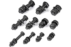 Xrfoiniu 340 Pcs M6/M8/M10 Hex Head Metric Nuts and Bolts - Black Grade 8.8 Alloy Steel Screw Set Assortment for Door Handles and Toysand, Metric Machine Screw Assortment Include Flat & Lock Washers