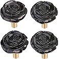 mookaitedecor Set of 4 Natural Black Obsidian Crystal Cabinet Knobs with Screws, Decorative Floral Stone Drawer Pulls for Dresser Door Kitchen