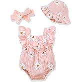 Renotemy Baby Girl Clothes Infant Summer Romper Cotton Linen Newborn Essentials Photography Preemie Outfits with Hat&Headband