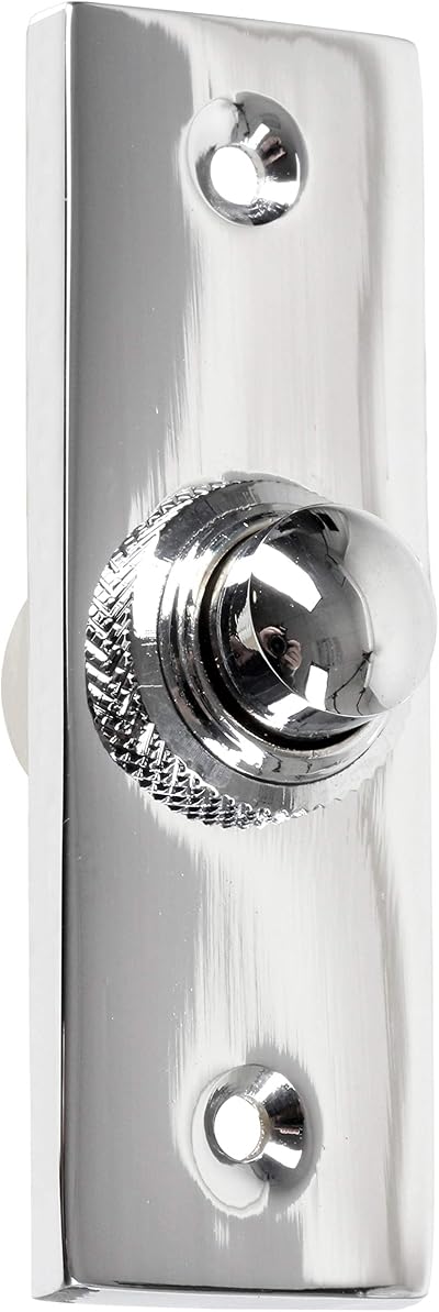 White Hinge Polished Chrome Victorian Door Bell Push 75mm Chime Ring