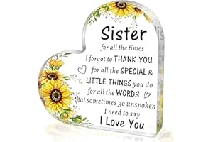 SUEHHYY Sister Christmas Gifts from Sister Brother, to My Sister Acrylic Heart Sign Presents, Birthday Mothers Day Graduation Wedding Valentines Day Gifts for Sister