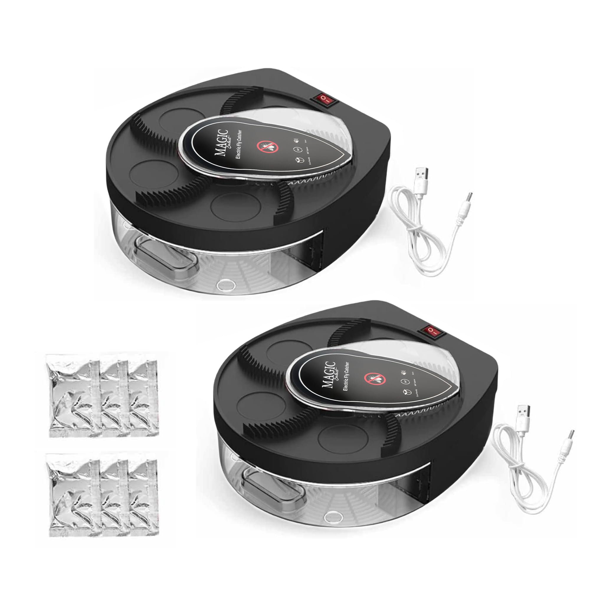 MAGIC SELECT 2x Electric Fly Catcher 360° Rotatable Fly Trap with USB Plug and Wall Mount for Home, Kitchen, Restaurant, Hotel, Bar.