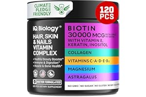 IQ BIOLOGY Biotin Astragalus Hair Skin and Nails Vitamins with Keratin Collagen - Hair Vitamins for Hair Loss for Women - Hair Growth Supplement - Hair Growth Vitamins Hair Supplement - 120 Caps*