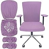 VZLQZJMKY 4Pcs Office Chair Covers Stretchable Set Desk Chair Cover Computer Chair Cover with 4 Non-Slip Elastic Straps Protective Armrest Slipcovers Pads Backrest Cushion for Rotating Chair (Purple)