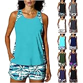 QotLoyi Tankini Swimsuits for Women Tummy Control Two Piece Bathing Suit Modest Swim Suits Blouson Tank Tops with Shorts