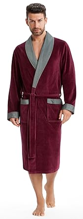 LEVERIE Eleganter und kuschelweicher Bademantel/Saunamantel für Herren mit Edlem Reverskragen und Bindegürtel