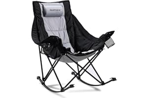 Swonder Oversized Rocking Camping Chair with Innovative 2-in-1 Removable Seat Cushion for All Seasons, Fully Padded Folding Outdoor Chair with Headrest and Carry Bag