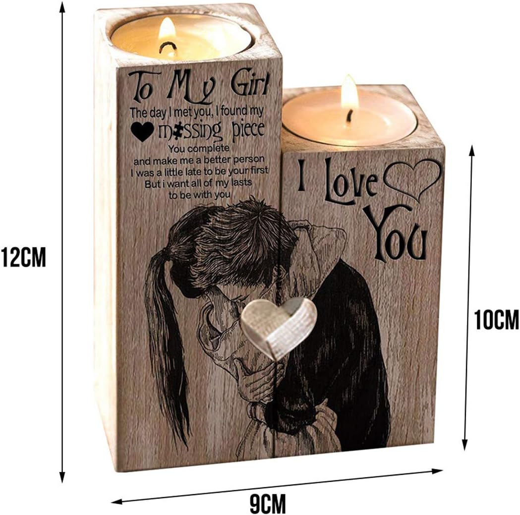 Wooden Candle Holder,Heart-shaped Craft Candlestick Shelf Valentine's Day Decoration Gift Couple Candle Holder Stand Girlfriend Anniversary (Wood-to my girl) - Image 3