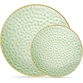 PLASTICPRO 32 Piece Combo Plates Set includes 16-7'' inch Plate & 16-10'' inch Plates Green Hammered Plastic Party Dish Premium ST patricks day Party Dishes