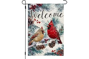 CROWNED BEAUTY Winter Cardinal Garden Flag 12x18 Inch Double Sided for Outside Small Welcome Burlap Holiday Yard Decoration CF1658-12