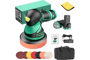 LULYDAY Cordless Buffer Polisher - 5 inch Car Buffer Polisher with 12mm Random Orbital, w/ 2 X 2.0Ah Batteries, 7 Variable Speed Dual Action Buffer Polisher for Car Detailing/Waxing/Polishing
