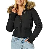 Wyeysyt Women's Cropped Puffer Jacket Winter Quilted Jacket with Faux Fur Trim Hood Bomber Coat