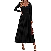 PRETTYGARDEN Women Sweater Dress Fall Fashion 2026 Long Sleeve V Neck Ribbed Knit Pleated A Line Elegant Maxi Winter Dresses