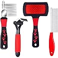 4 Pieces Pet Grooming Kit - Dematting Combs, Slicker Brush, and Steel Comb for Removing Knots and Hair from Dogs, Cats, and Poodles