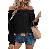 EVALESS Womens Tops Off The Shoulder Blouses for Women Dressy Casual Cute Puff Sleeve T Shirts Fashion 2026