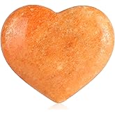 SMQ 60mm Orange Calcite Crystal Heart Shaped Worry Stone Hand Carved Polished Gemstone Pocket Palm Chakra Stones for Reiki Healing Meditation Valentines Anniversary Day Gifts