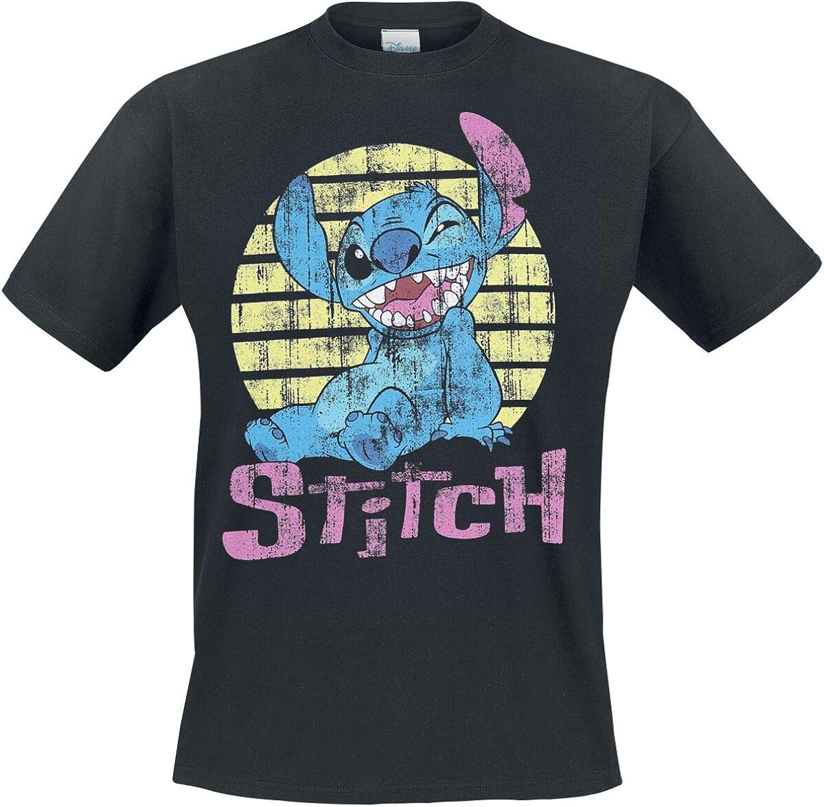 Lilo & Stitch Vintage Stitch Men TShirt Black S, 100 Cotton, Regular