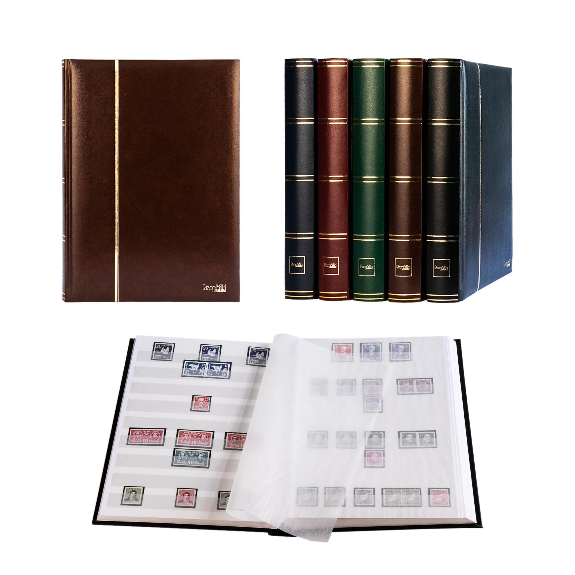 Prophila stockbook stamp album (new) 60 white sides, padded brown cover