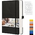 EMSHOI Dotted Notebook - 256 Pages A5 Dotted Grid Journal Notebook,120gsm Thick Paper,16 Perforated Pages, Smooth PU Leather, Inner Pocket,5.75'' × 8.38''-Black