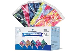 WECARE Disposable Face Mask Individually Wrapped - 50 Pack, Printed Masks - 3 Ply