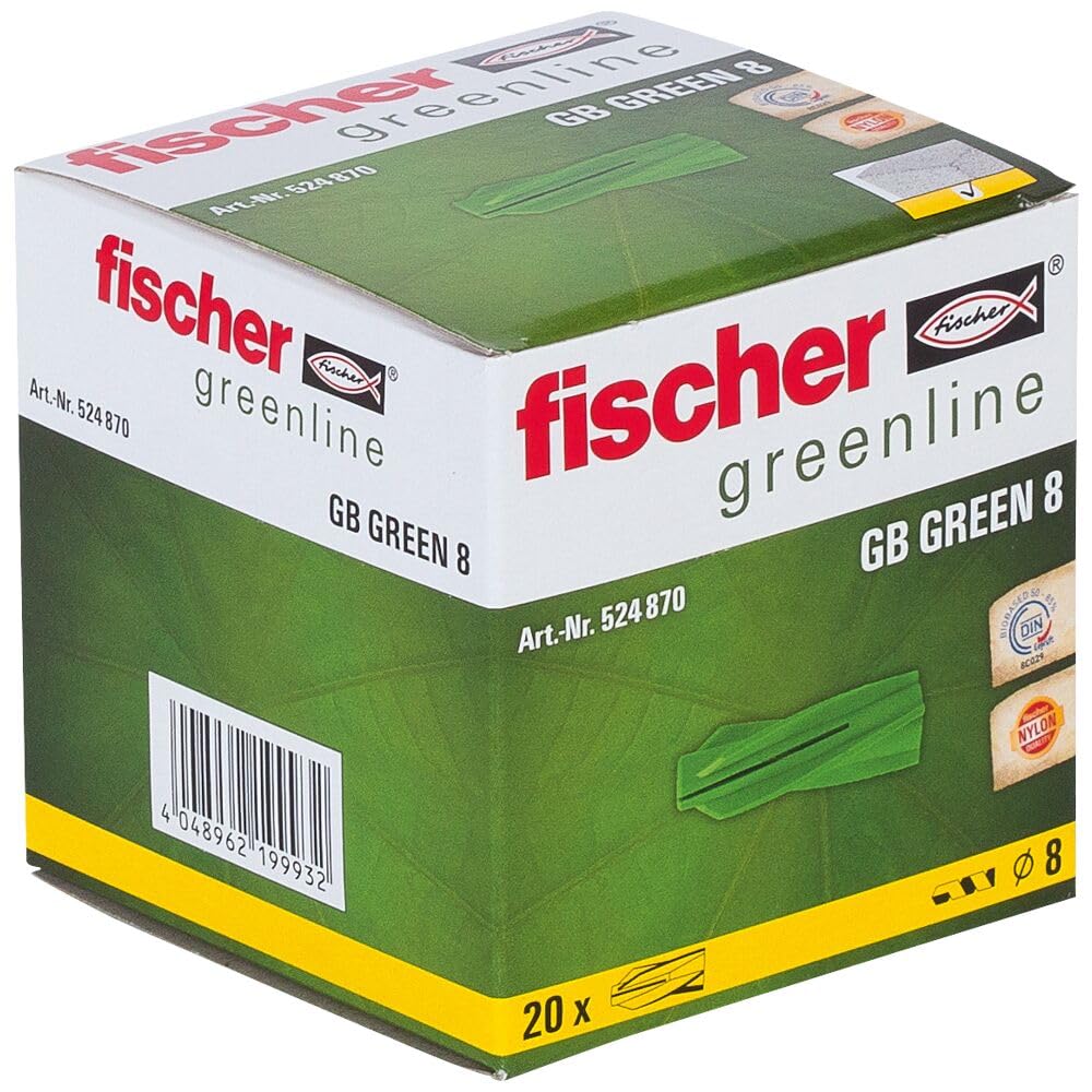 fischer 524870 GB Green Aircrete Anchor, 8mm x 50mm, Box of 20