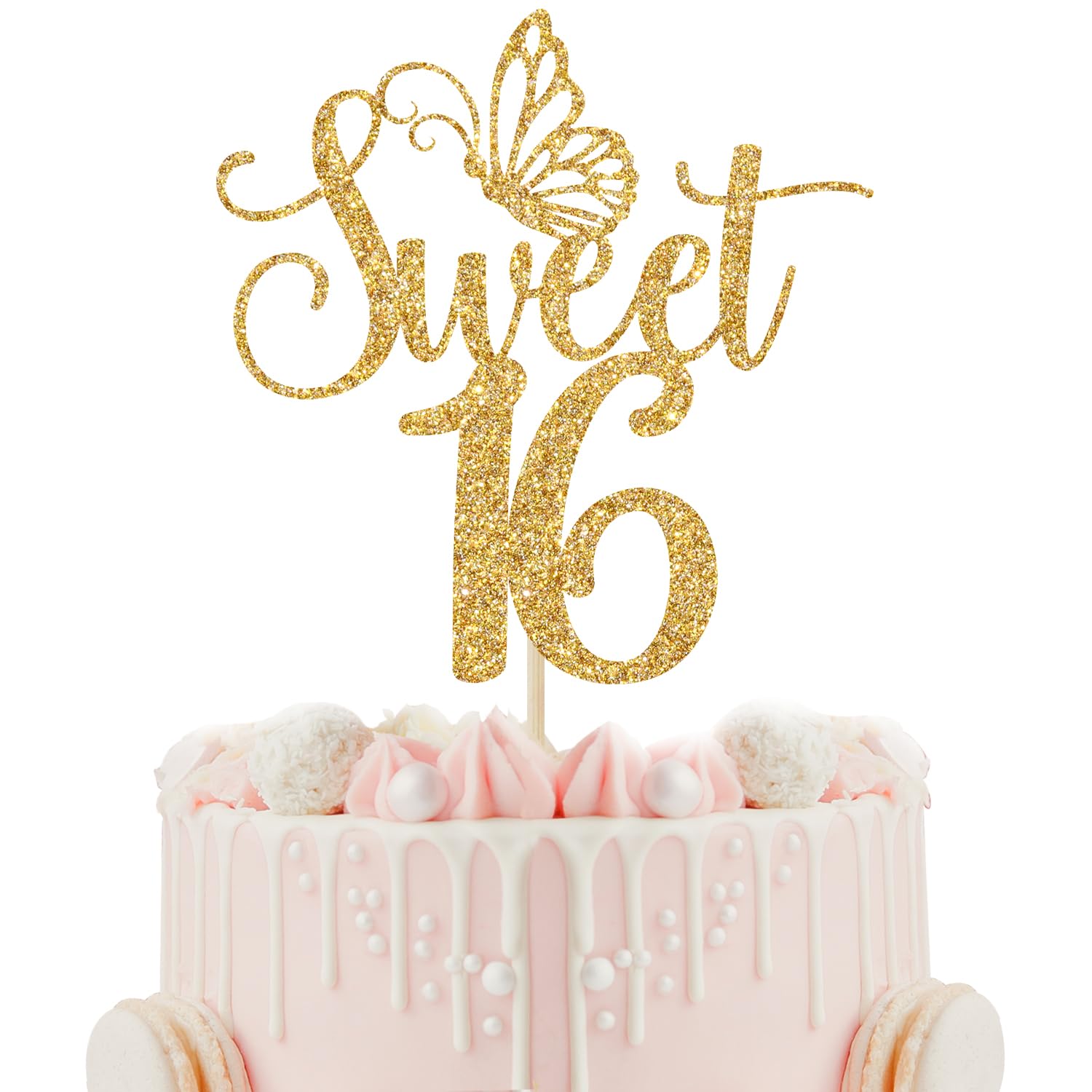 Western Happy 16th Birthday Cake Topper – Cowboy/Cowgirl Deko Für 16. Geburtstagsparty, Schwarz Glitzer