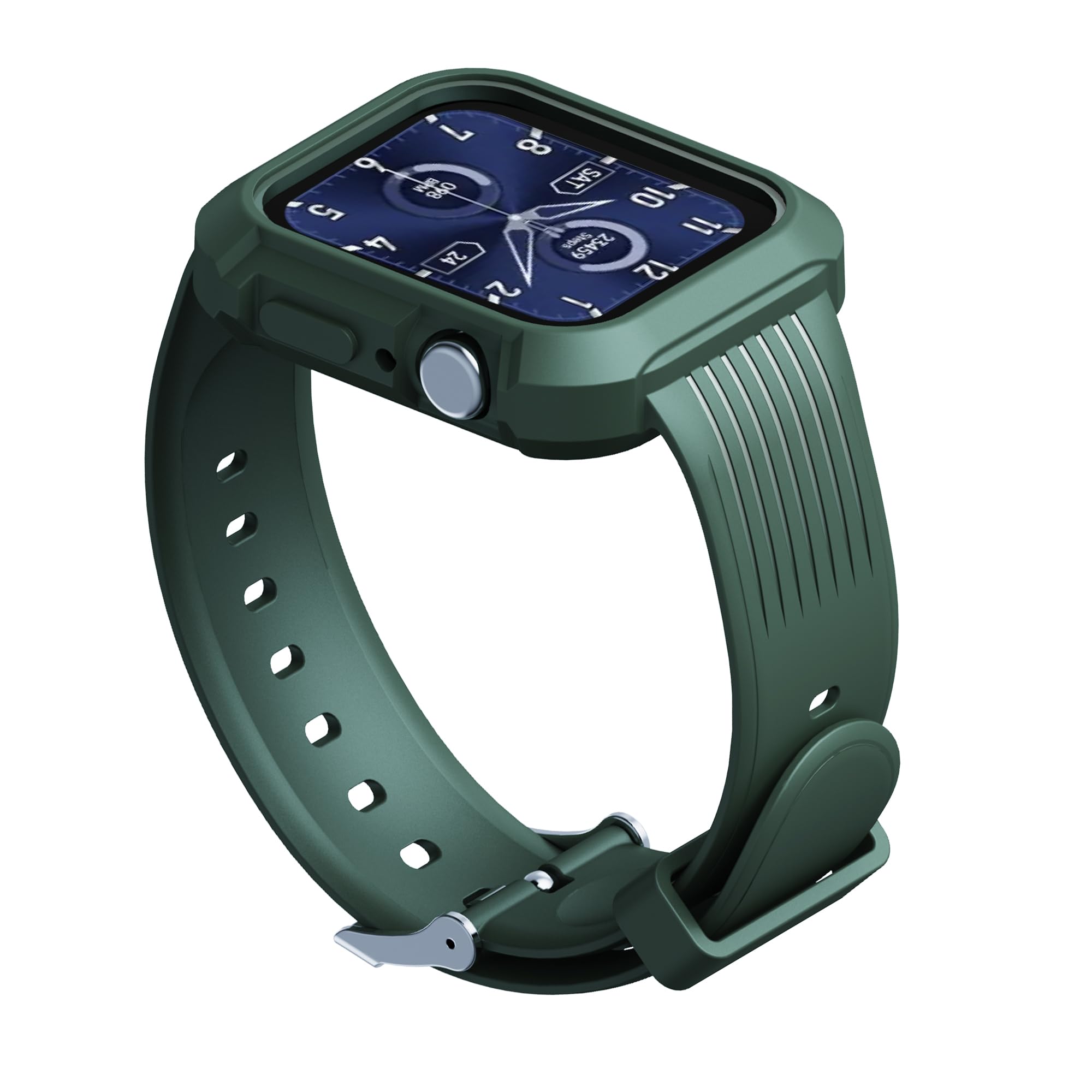 Photo 1 of Bands Compatible with Apple Watch 42mm 44mm 45mm Series 9 8 7 6 5 4 3 2 1 SE SE2 Replacement Strap for iWatch Sports Bands with Case Men Women (Army green)