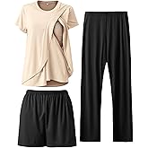 Rnxrbb 3 Piece Postpartum Nursing Pajamas Set Casual Soft Maternity Breastfeeding Pjs Sleepwear Loungewear Clothes Layer