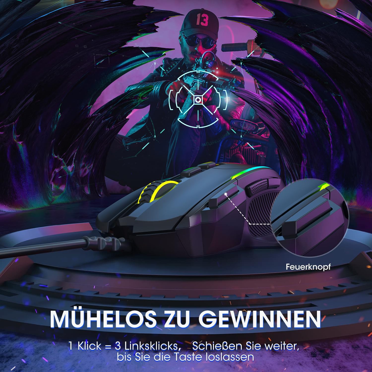 Dacoity Gaming Maus, Gaming Mouse mit 8 Programmierbare Tasten und Einstellbar 8000 DPI, RGB Beleuchtung PC Maus mit Kabel,USB-Wired Mouse mit Feuertaste ergonomisches für MMO,FPS,MOBA,Windows,PC,Mac 6