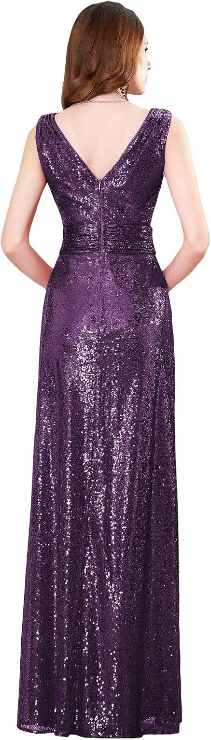 Kate Kasin Women Sequin Bridesmaid Dress Sleeveless Maxi Evening Prom Dresses: Clothing