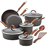 Rachael Ray Cucina Dishwasher Safe Hard Anodized Nonstick Cookware Pots and Pans Set, 12 Piece, Gray with Orange Handles