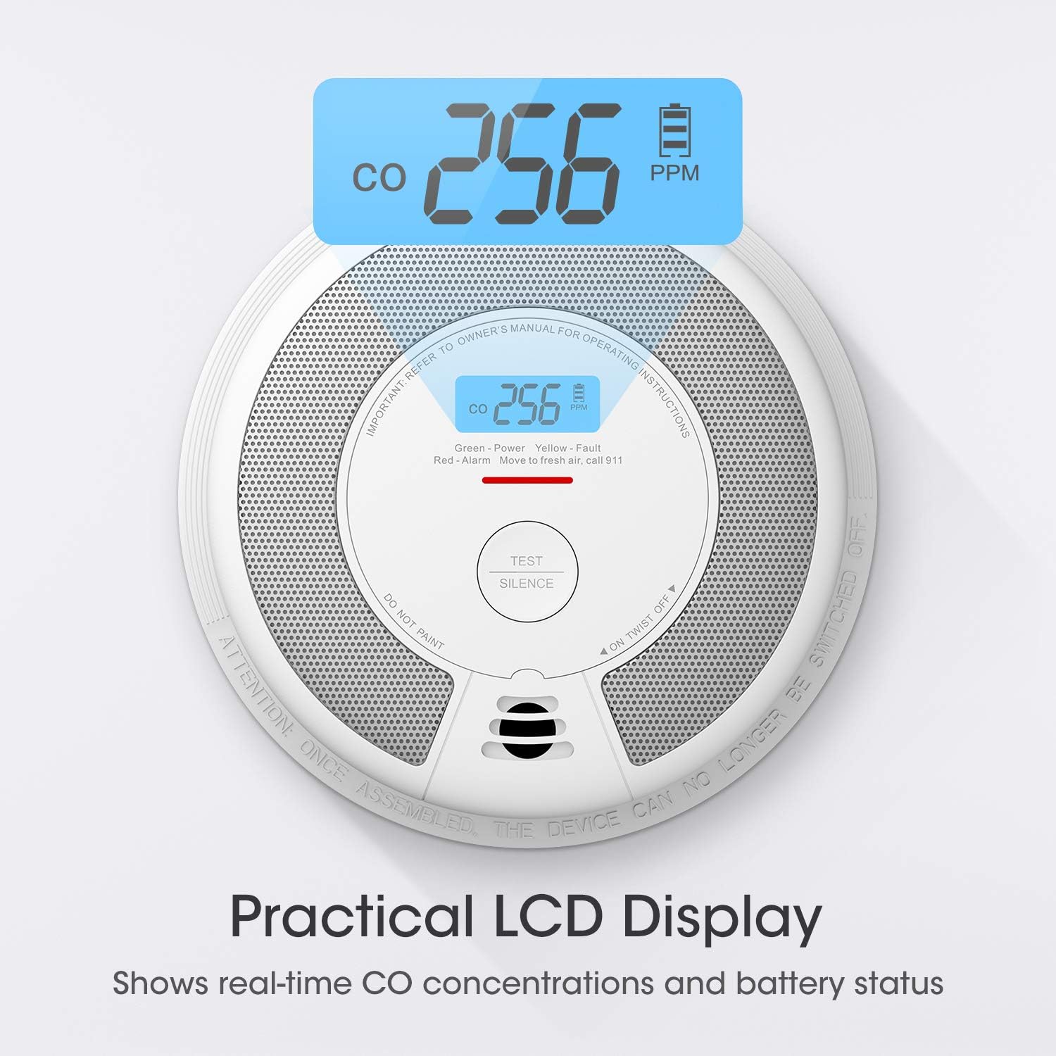 X-Sense 10-Year Battery (Not Hardwired) Combination Smoke & Carbon Monoxide Alarm Detector with LCD Display, Compliant with UL 217 & UL 2034 Standards, SC07 - - 