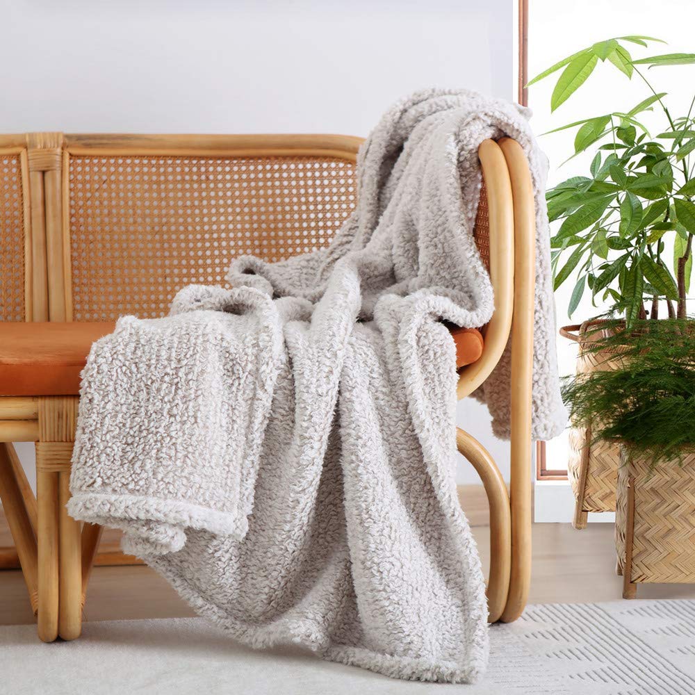 Ultra Soft Cozy Fleece Sherpa Throw Blanket, 2 Tones Ombre Light Brown Pattern Reversible, Light Weight Warm Decorative Boho Style Throw Blanket Cover for Sofa, Couch, Bedroom,Travel, 127x152cm — image 1