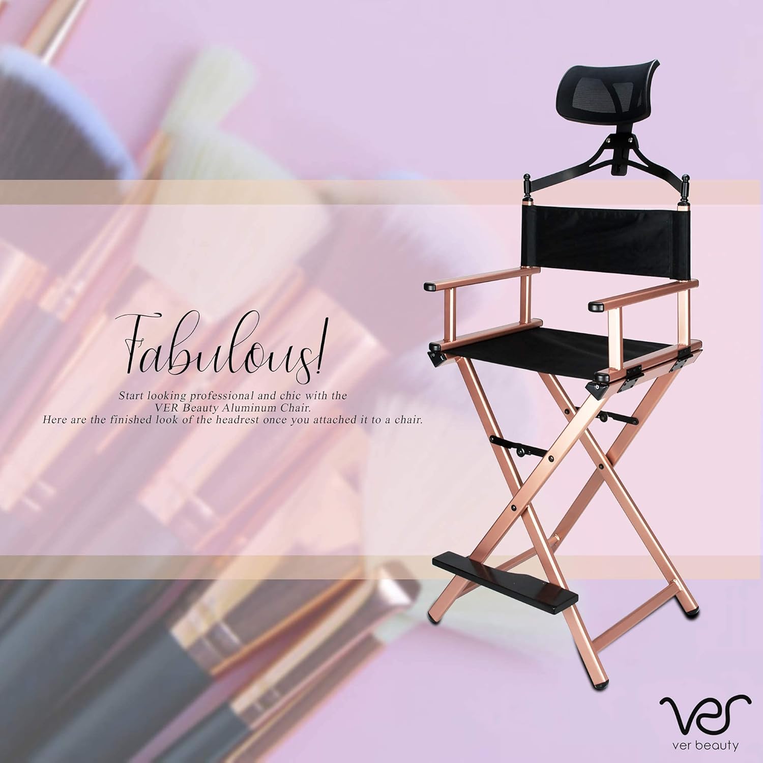 Professional Makeup Artist Chair Directors Chair, Portable Chair, Foldable Aluminum Makeup Chair with Head Rest in Rose Gold by Ver Beauty: Kitchen & Dining