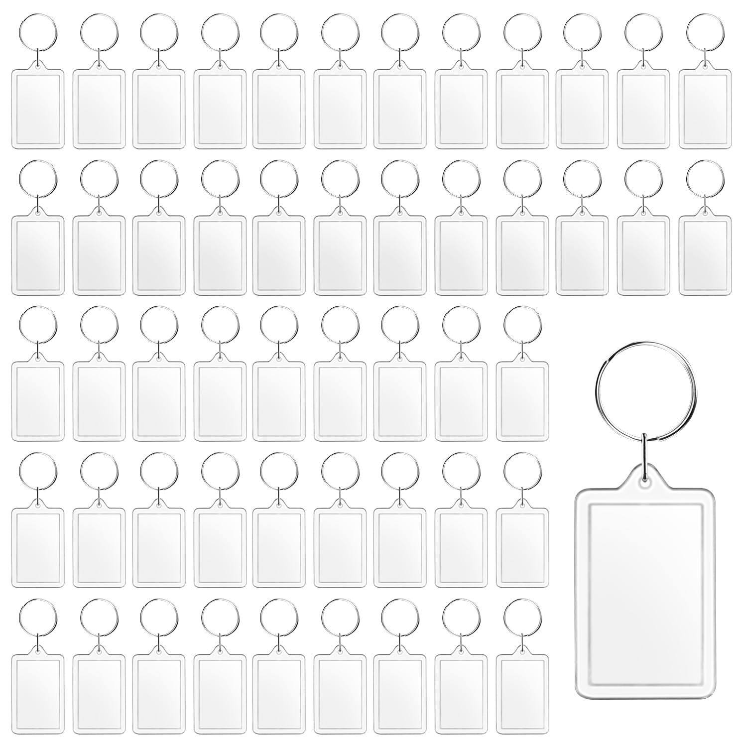 Photo 1 of 100 Pcs Acrylic Photo Frame Keychain Clear Keychain Blanks Picture Insert Keychains with Split Ring for Men Women - Normal