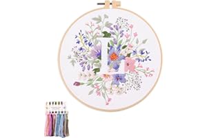 artcici Embroidery Kits Plant Flower Leaf English Letter Patterns for Beginners Adults, Full Range Embroidery Starter Kits Cross Stitch Needlework Supplies (Letter L)