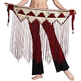Triangle Gold Coins Long Tassel Belt Belly Dance Hip Scarf Festival Costume Women Dancing Wear Accessories (red)